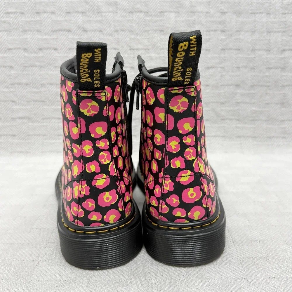 Dr. Martens 1460 J Boots Teens Size 3 Black Pink Leopard Ankle Combat 1460J‎